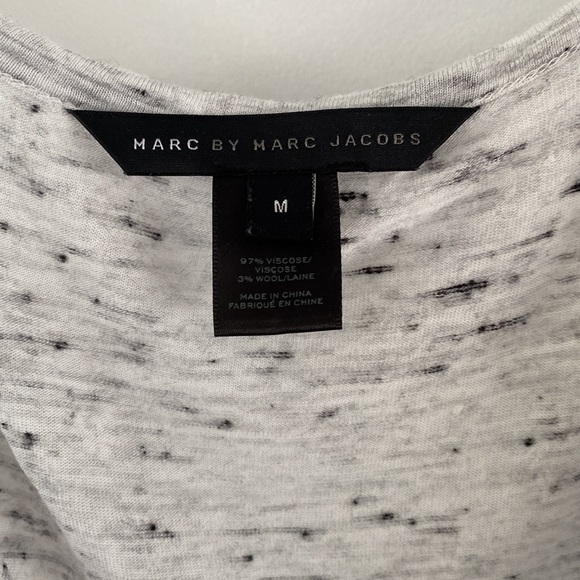 MARC JACOBS black white grey gray slub open neck plunge tee tank top M - Picture 2 of 3